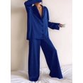 thumbnail image 4 of Women'S Notched Collar Long Sleeve Top & Wide Leg Pants Loungewear Set Blue L, 4 of 7