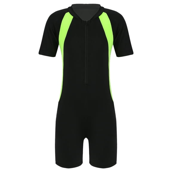 DPOIS Boys Girls Zip Up One Piece Rash Guard Swimsuit Black Yellow 6-8