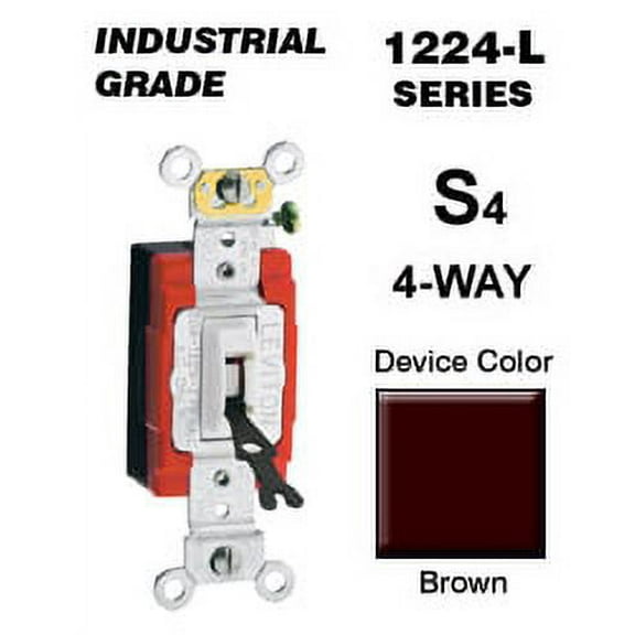 Leviton 1224-2L 20 Amp 4-Way Locking Toggle Switch Industrial - Brown