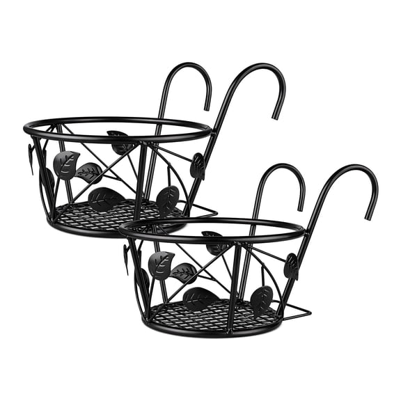 Railing Planter Box Black Metal, Anti-Rust Balcony Railing Planter, Multipurpose Wall Fence Storage Rack, Hanging Plants Holders for Home Garden Decor