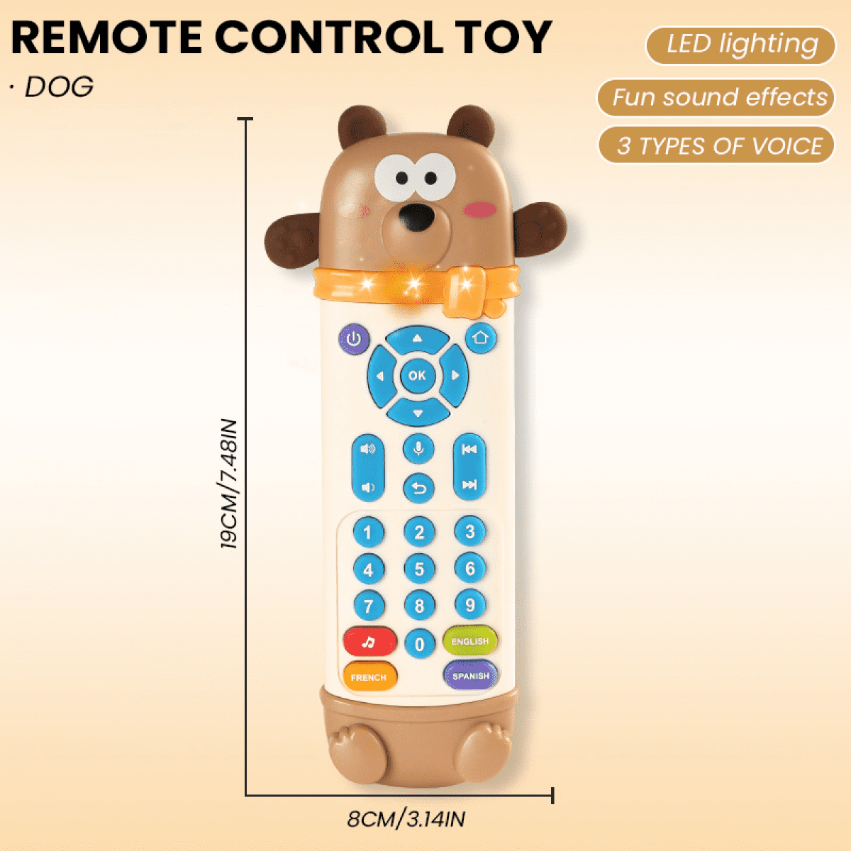 Baby Remote Control Toy with Silicone Teether, Remote Teether for Baby with Realistic Lights and Sounds - 3 Languages (English, Spanish & French), Baby Musical Toys Gifts for Boys Girls 6 Month+