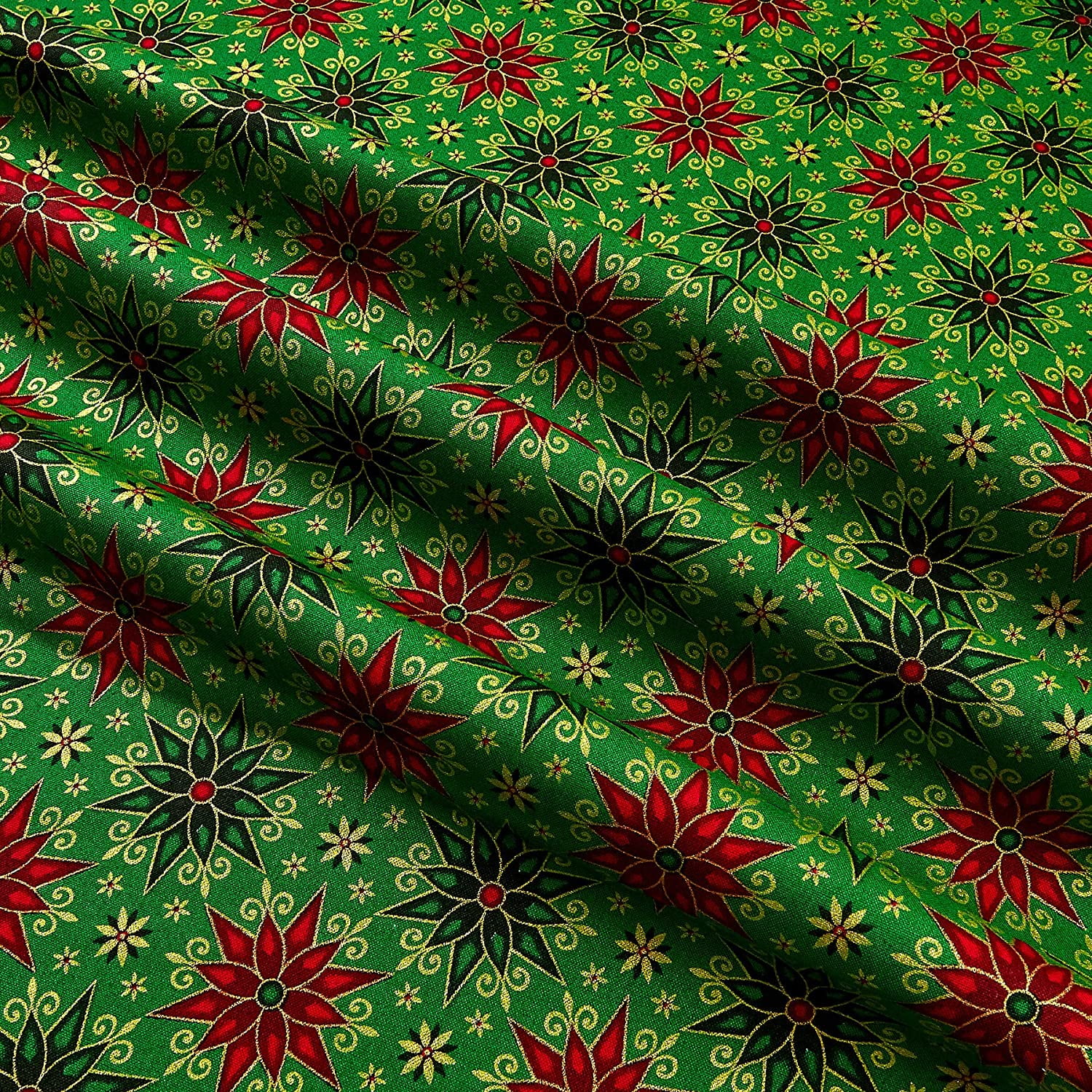 Tis The Season Damask Green Christmas 100% cotton fabric by the yard
