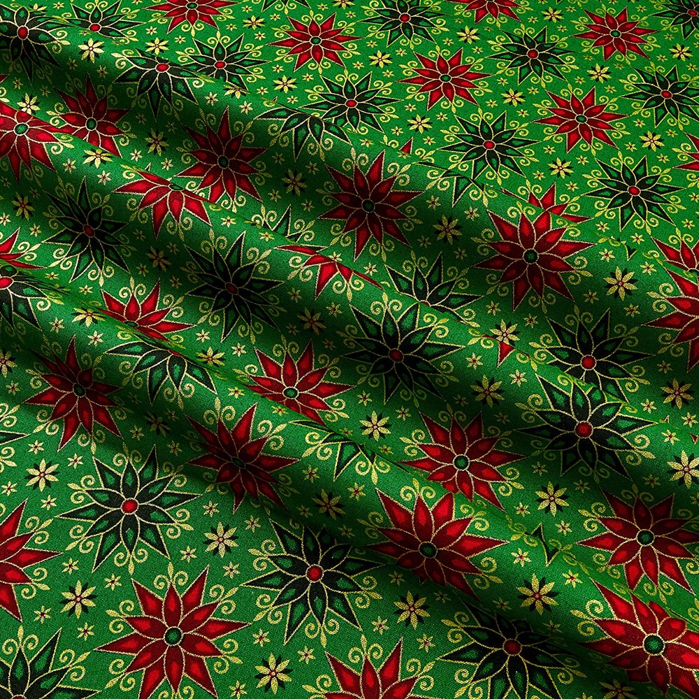 QT Fabrics Miracle In Bethlehem Geo Poinsettias Christmas Cotton fabric