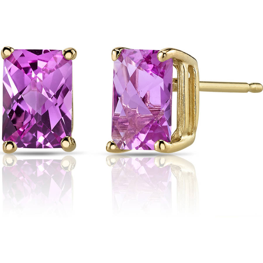 Oravo 2.50 Carat T.G.W. Radiant-Cut Created Pink Sapphire 14kt Yellow Gold Stud Earrings by Oravo