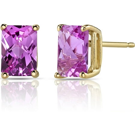 Oravo 2.50 Carat T.G.W. Radiant-Cut Created Pink Sapphire 14kt Yellow Gold Stud Earrings