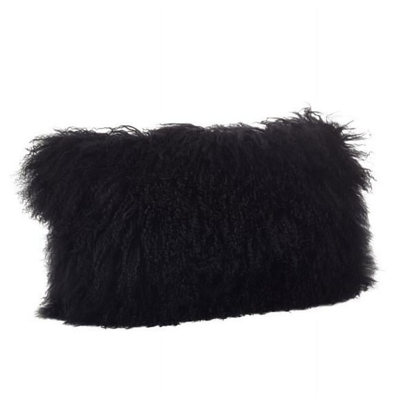 SARO 3564.BK1220B 12 x 20 in. Wool Mongolian Lamb Fur Throw Pillow  Black