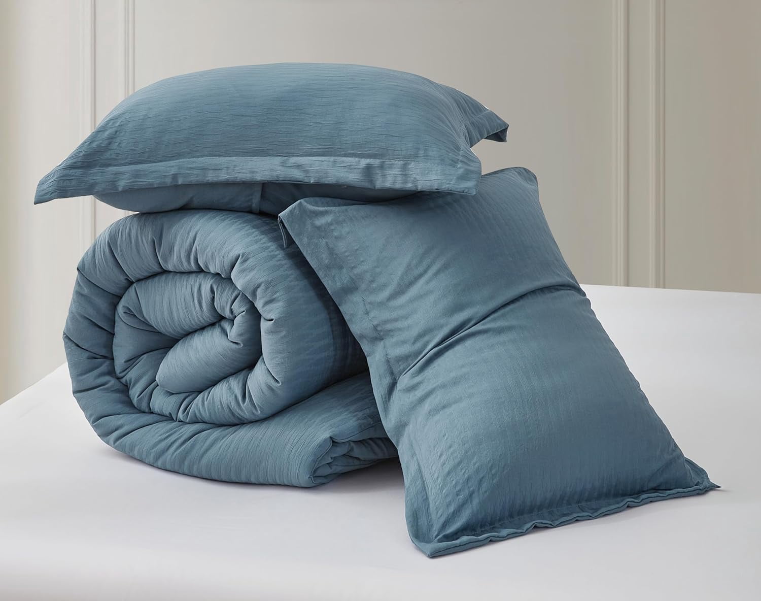 Chezmoi Collection Calvin 3-Piece Jacquard Comforter Set King Size, Blue Textured Woven Lightweight Comforter Bedding for All Season