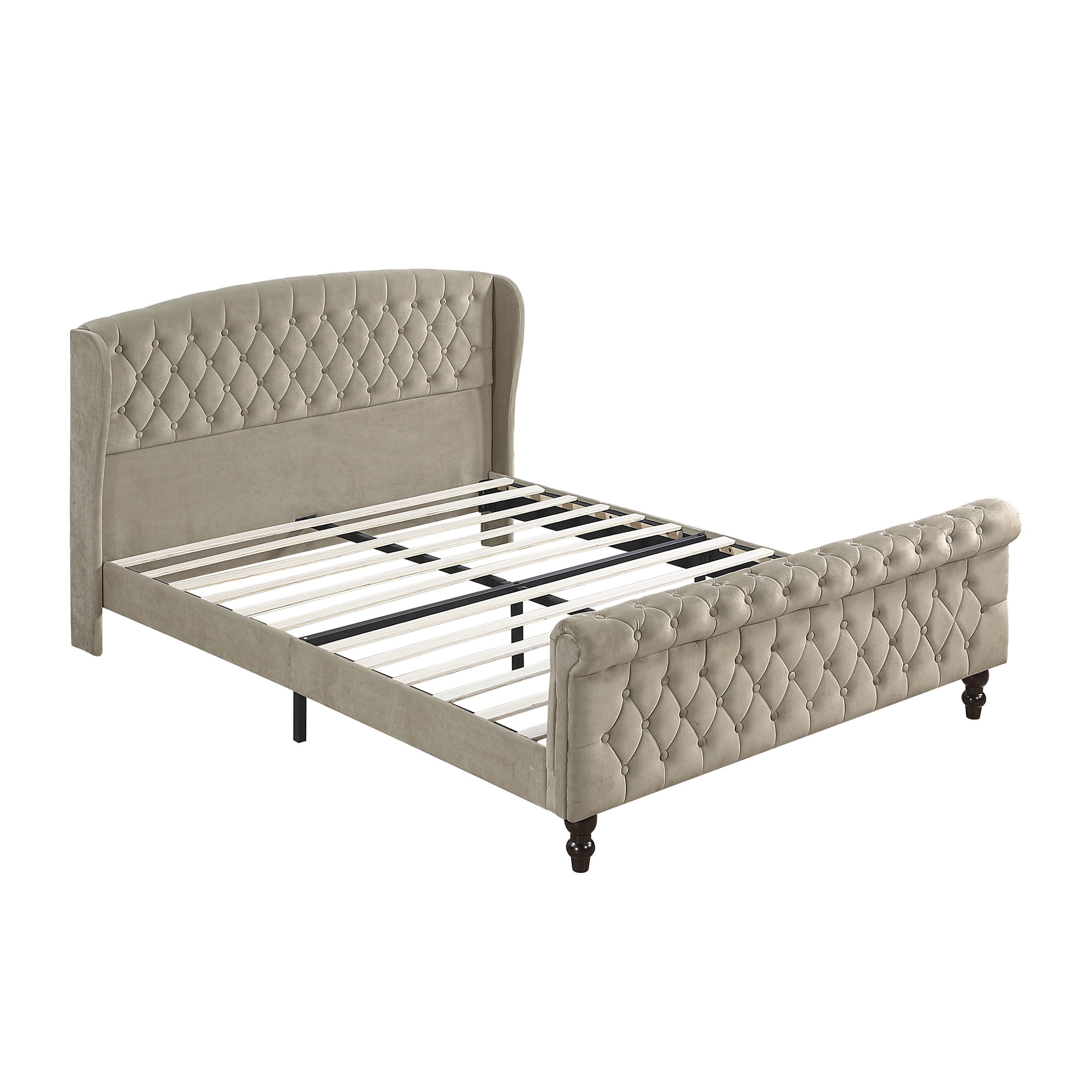 OakvillePark Tova 42"H Velvet Upholstered Platform Bed, Queen, Brown
