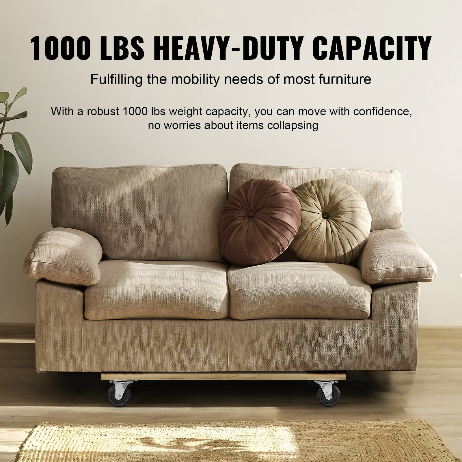 Heavy Duty Furniture Dolly 1000 lbs Load Capacity 18x30 Inch Hardwood Moving Cart with 4 Swivel Casters for Home Cleaning
