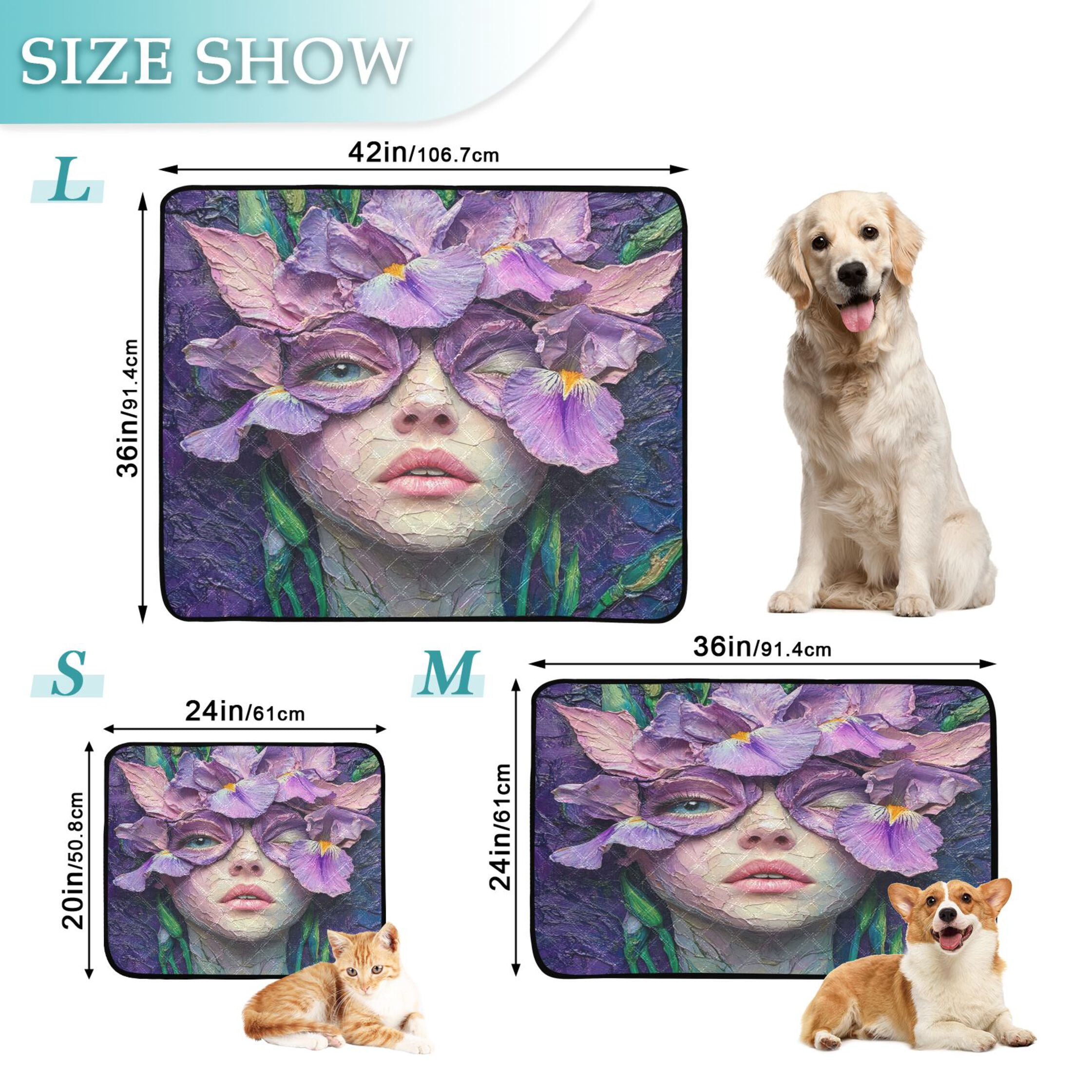 Qxltty Iris Fairy Cat litter Pads Pet Set of 2 Diaper Mats Center Anti-leakage Layer Absorbent Soft and Comfortable