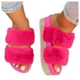 thumbnail image 3 of Anuirheih Plush Slippers Women, Open Toe Casual Thick Sandals Slip On Shoes Soft Home Sandals Indoor Outdoor(Red), 3 of 6