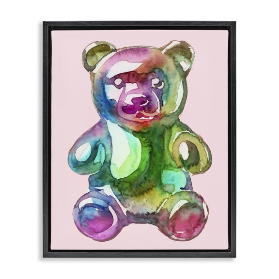 Stupell Industries Chromatic Bear Illustration Black Framed Floater Canvas Wall Art design by Lil' Rue, 21 x 17