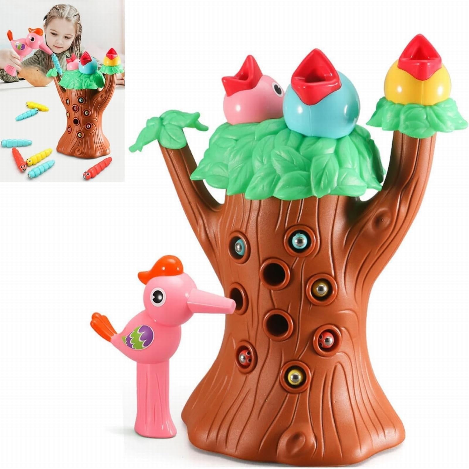LYINGF Magnetic Bird Feeding Game Toys, Woodpeckers Catch Insects and Feed Toys, Woodpecker Worm, Feed The Bird Toddler Toy, Magic Bird Feeder Toy for Girl and Boy Gifts