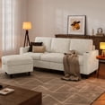 thumbnail image 4 of Modern L-Shaped Sectional Sofa with Storage Ottoman and 2 Cup Holders, Convertible 3-Seater Corduroy Couch with Side Pockets for Small Apartments, Living Room, Office, Beige, 4 of 7