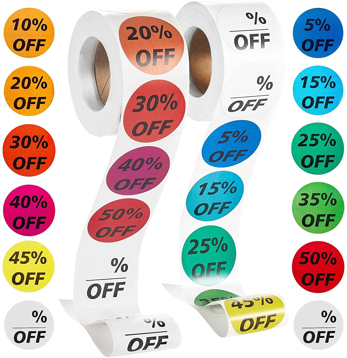 7 Choices 500 Labels Total 1.5 Inches Round Percent Off Retail Sale Stickers 