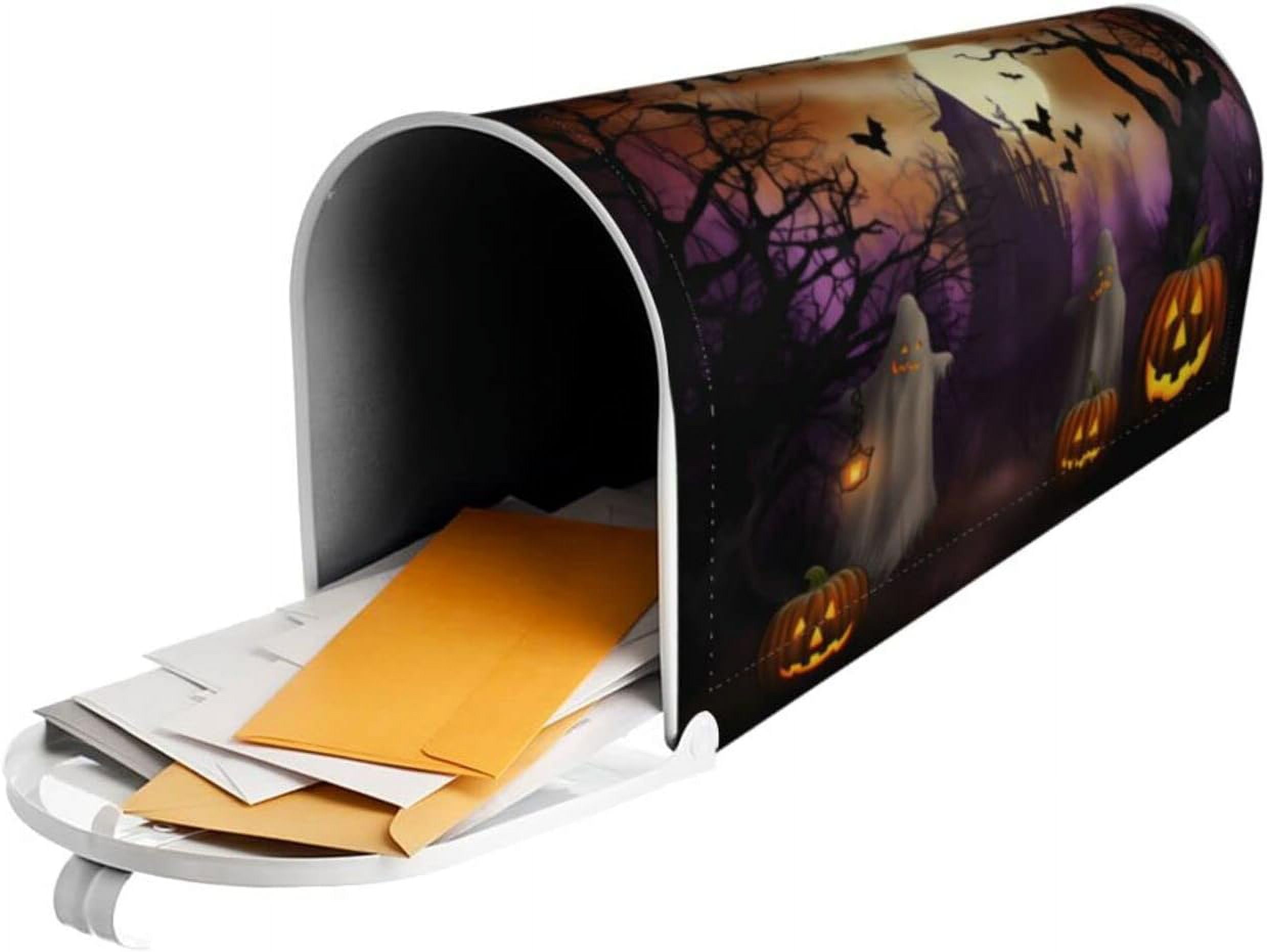 Halloween Haunts Mailbox Covers, Magnetic Post Box Cover Wraps Standard Size 21x18 in for Garden Yard Decor