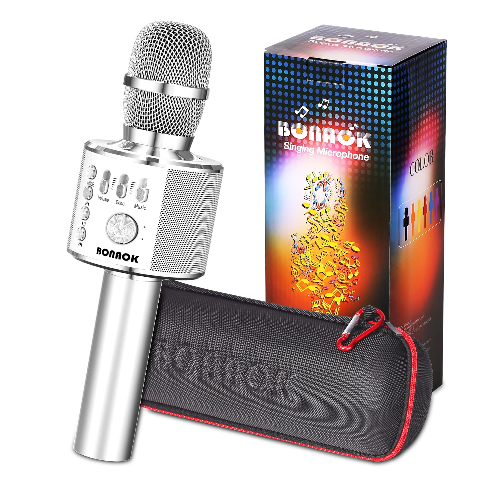 LED Lights BONAOK Bluetooth Wireless Karaoke Microphone with Dual Sing Portable Handheld Mic Speaker Machine for iPhone/Android/PC/Outdoor/Birthday/Home/Party（Space Gray） 
