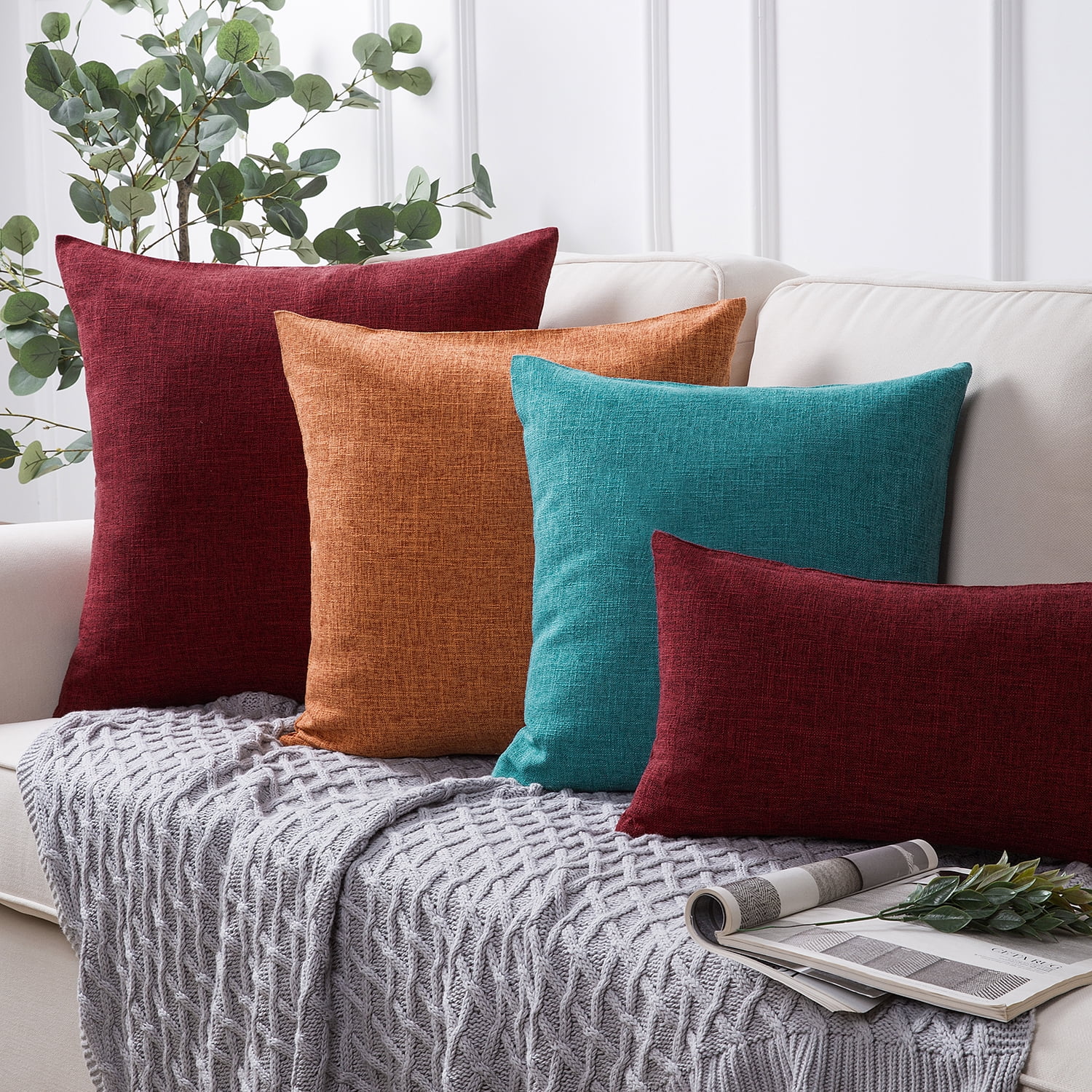 Phantoscope Textural Faux Linen Series Decorative Throw Pillow, 22" x 22", Blue, 1 Pack