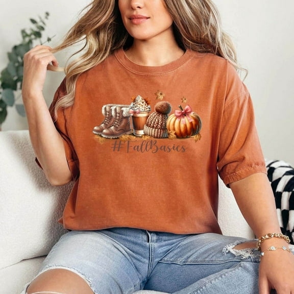 Coquette Pumpkin T-Shirt, Fall Basics Shirt, Autumn Coffee Tee, Retro Fall Season Shirt, Cute Pumpkin Bow Tee