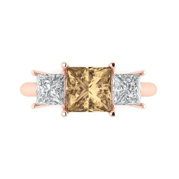 Clara Pucci 14K Rose Gold 2.5ct Champagne Three-Stone Ring for Women
