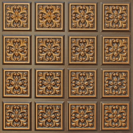 Dundee Deco's Rustic Antique Gold Patchwork Glue Up Ceiling Panels, 2 ft. X 2 ft. (4 sq ft.) each, Pack of 10