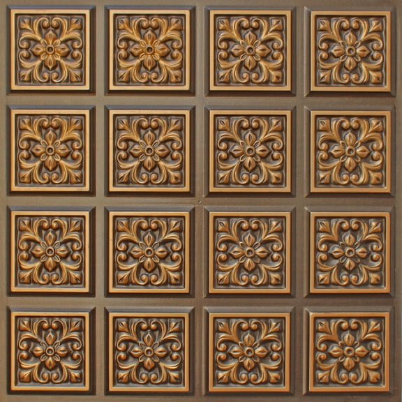 Dundee Deco's Rustic Antique Gold Patchwork Glue Up Ceiling Panels, 2 ft. X 2 ft. (4 sq ft.) each, Pack of 50
