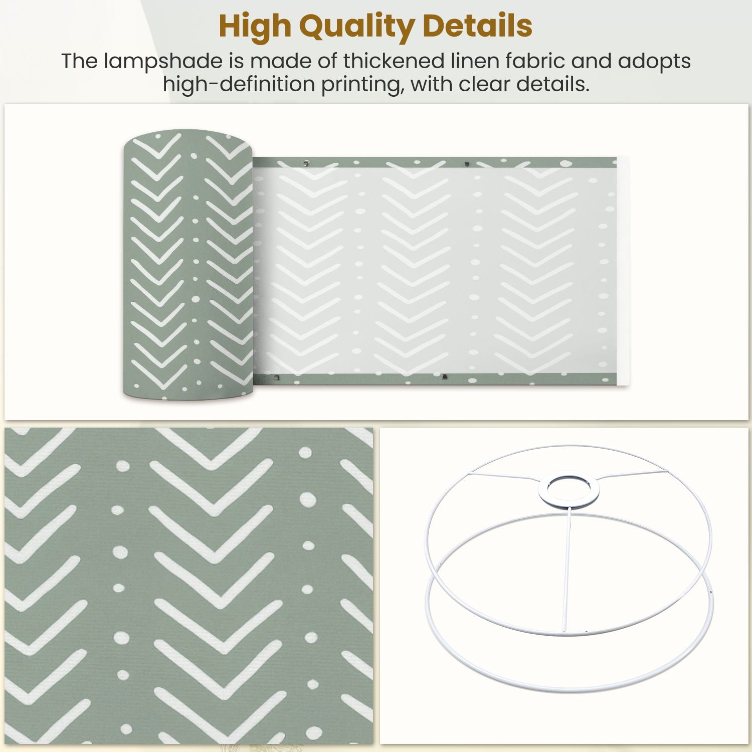 Lampshades 2 Pack African Fabric Ethnic Seamless Sage Green Striped 13"x13"x10" Light Shade for Table Lamps Floor Lamps Drum Lamp Shades Chandelier Lamp Shades Lampshade Replacement Easy Assembly