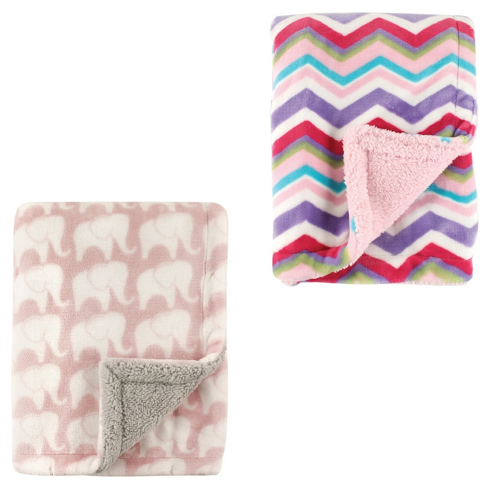 Hudson Baby Girls' Plush Blanket with Sherpa Back, 2Pack (Choose Your