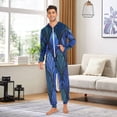 thumbnail image 4 of 1 Piece Adult Onesie Pajamas Cozy & Loose-Fit Sleepsuit Loungewear with Pockets Blue Batik Leaves Pattern X-Small, 4 of 7