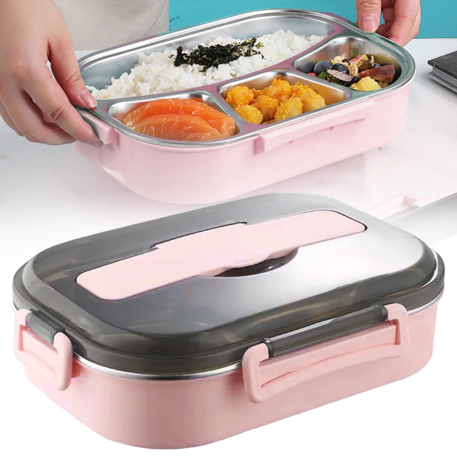Gnwei Bento Box Adult Lunch Box, Portable Insulated Lunch Containers Set, 2-Tier Stackable Stainless Steel Bento Boxes with 4 Compartments, Leakproof Food Container
