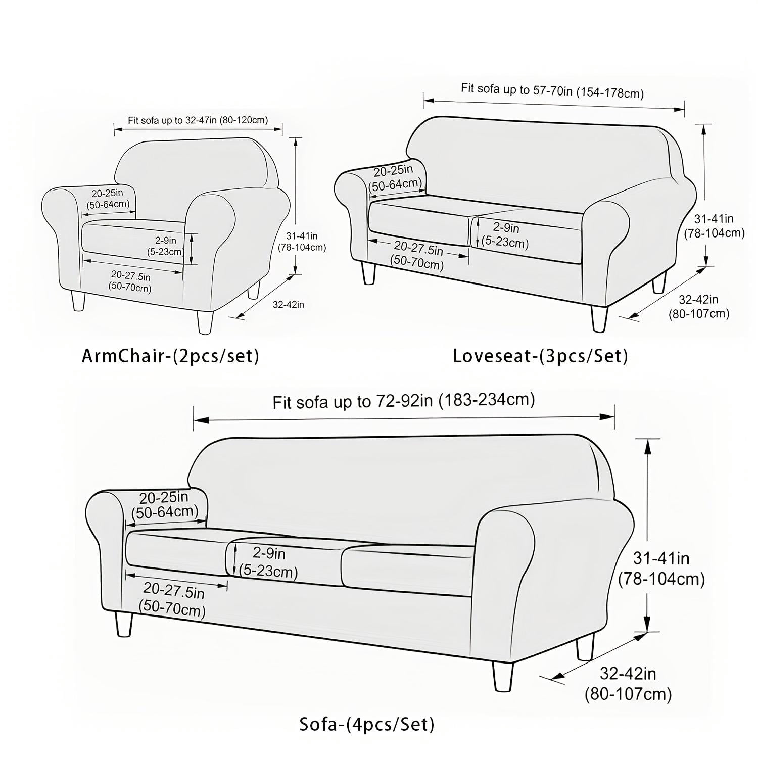 Stretch Sofa Slipcover Sets (2/3/4-Piece), 1/2/3-Seat Jacquard Couch Covers for Living Rooms and Offices Home Decor Modular Sofa Set