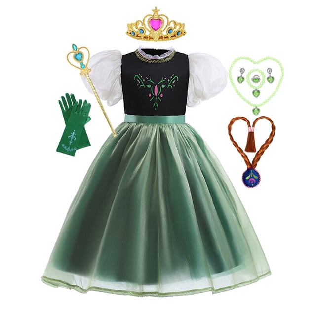 Vestido de princesa Anna de Frozen de Disney para niñas, vestido de graduación de malla con manga abullonada, Cosplay de Navidad, disfraces de fiesta de cumpleaños de reina de la nieve Fivean unisex