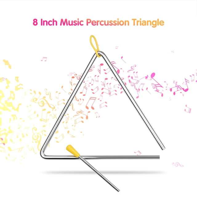 Musical Steel Triangle Percussion Instrument with Striker and Mallet Holder Gift for Kids to Learn and Enjoy Fun