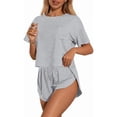 thumbnail image 2 of Stichou Pajama Sets for Women Lounge Sets Side Split Short Pj Sets Cute Pjs 2026 Summer Spring 2 Piece Comfy Sleepwear Loungewear Light Gray XL, 2 of 5
