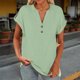 thumbnail image 2 of Blusas para las Mujeres Casual Verano Botón Sólido Camisa V-Cuello Blusa Suelta, Camiseta de Lino de Algodón para Acampar Al Aire Libre Y Uso Diario, Estilo Vintage, 2 of 9