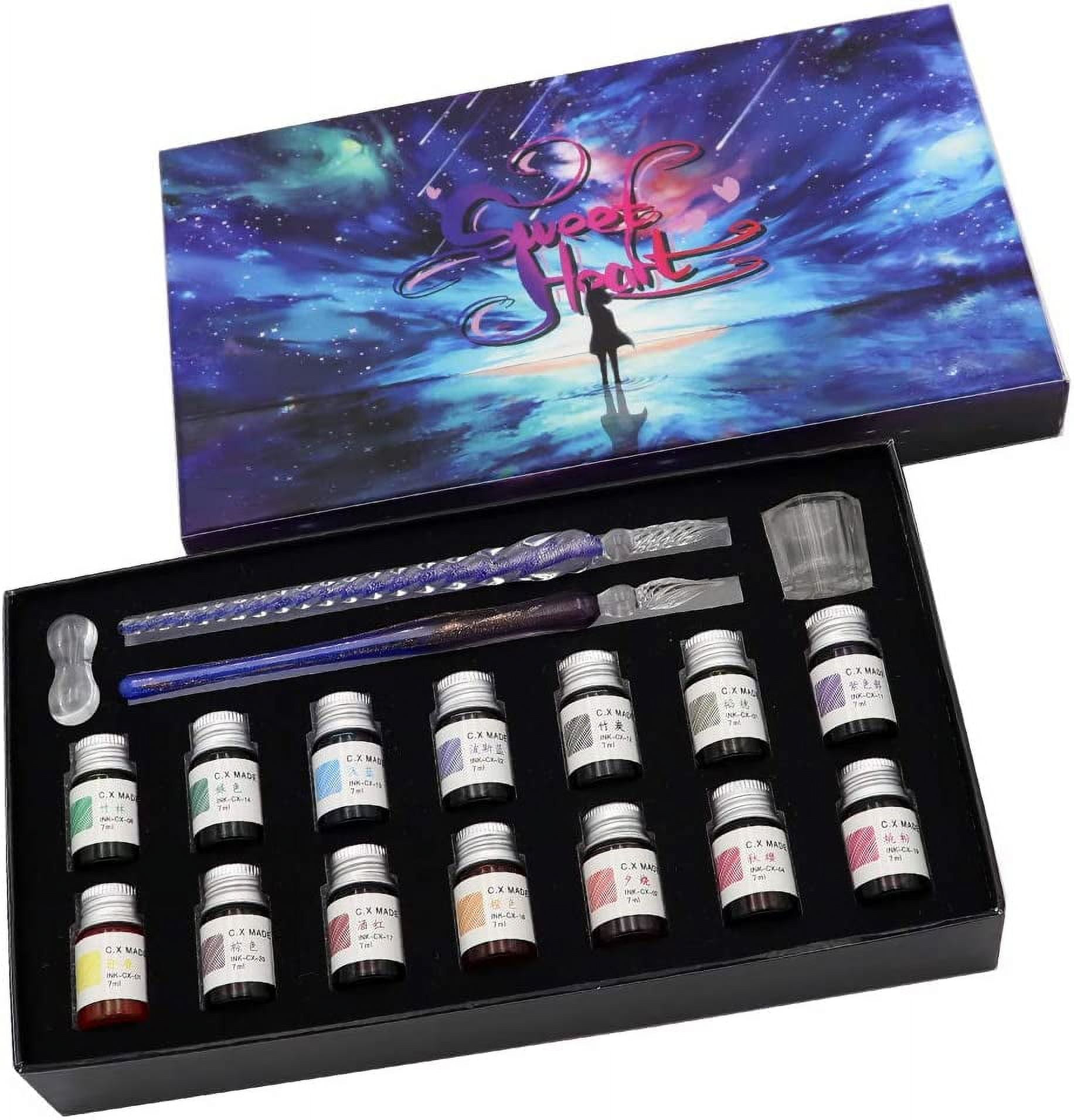 3/7/15 Pcs Glass Pen And Ink Set New Colors Ink Crystal Glass Dip Pens  Gifts Box School Art Supplies Writing Drawing Stationery - AliExpress
