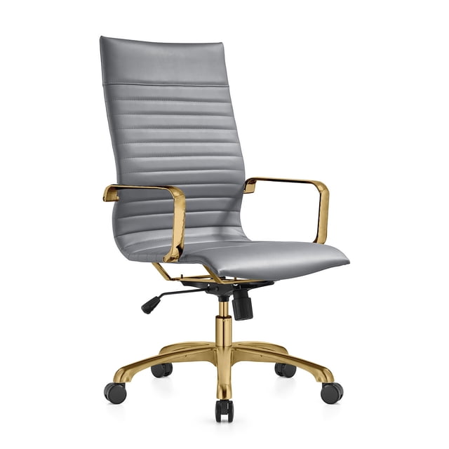 Silla de oficina LeisureMod Harris con respaldo alto de piel sintética gris