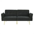 thumbnail image 2 of Convertible Sofa Bed,Velvet Reversible Loveseat with Removable Armrests and Metal Legs,Futon Sofa Bed with Storage Bags for Living Room and Bedroom,Black, 2 of 7