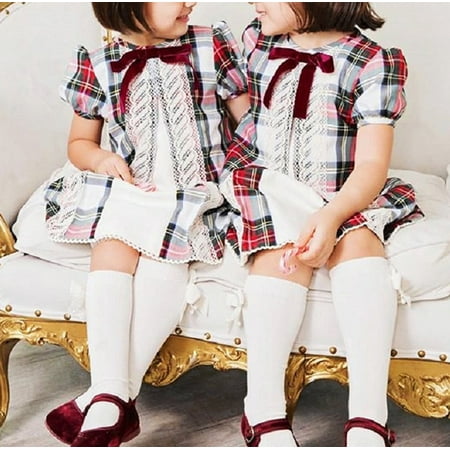 XIAXIAXU Retro Toddler Kids Baby Girl Plaid Lace Spanish Summer Party Shirt Dress