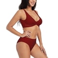 thumbnail image 2 of Kdxio Maroon Print Women's 2 Piece High Waisted Wrap Spaghetti Strap Summer Swimsuit Bikini Set-X-Large, 2 of 7