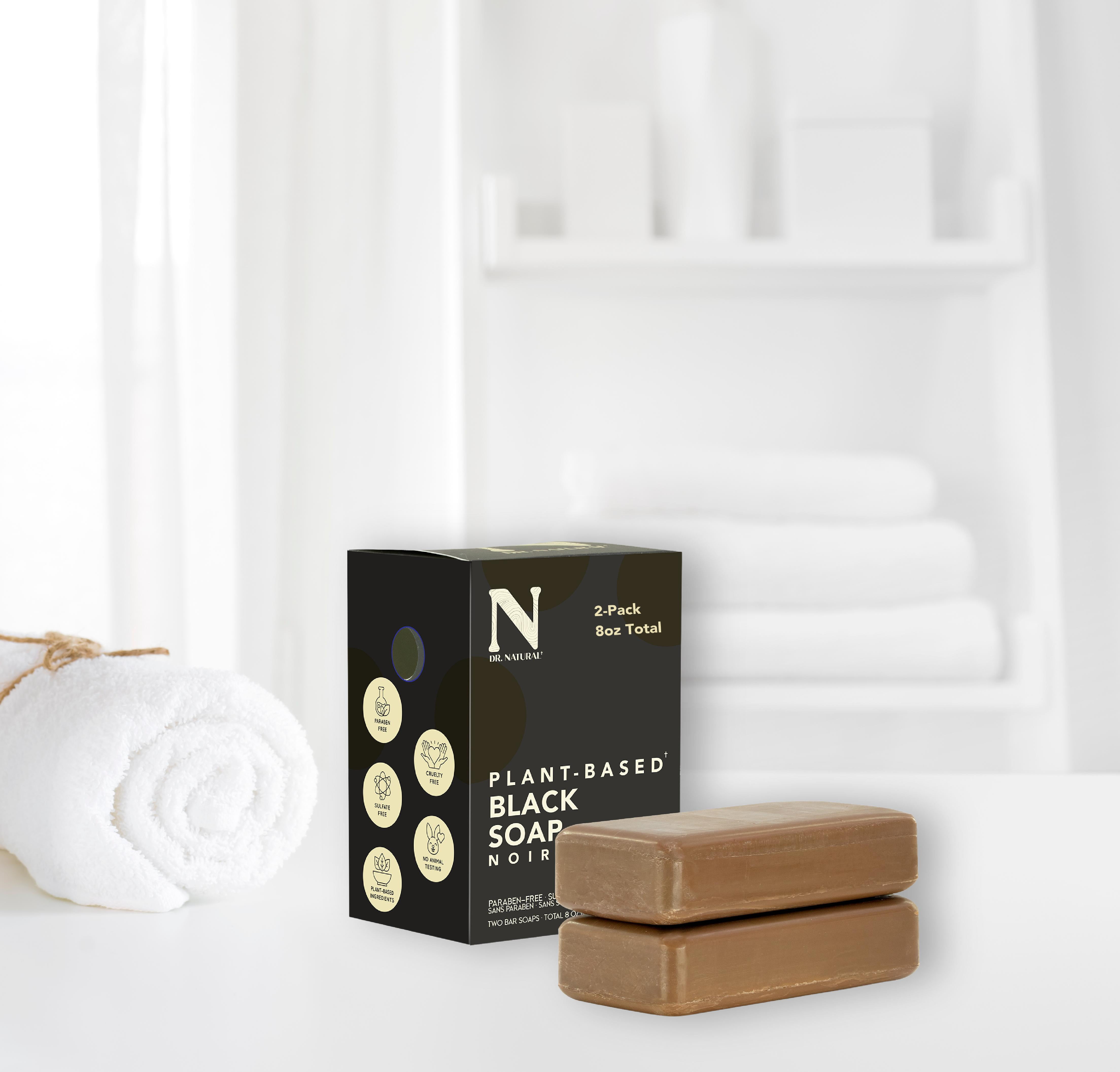 (2 pack) Dr. Natural Black Soap Bar - Shea Butter & Essential Oils 2-Pack - 8oz