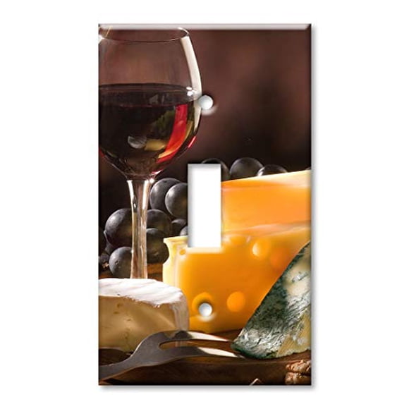 Art Plates 1Gang Toggle OVERSIZED Switch Plate OVER SIZE Decorative Metal Wall Plate Wine and Cheese Made in USA
