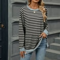 thumbnail image 2 of XFLWAM Women's Crew Neck Long Sleeve Sweatshirt Casual Loose Fit Striped Pullover Tops Side Slit Fall Tshirt Gray XXL, 2 of 9