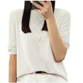 thumbnail image 1 of Olyvenn Women T-Shirt à Manches Courtes en Soie Glacée Tricotée pour Femmes, Col Rond Ample, Chandail Tricoté pour Femme, Haut Blanc TG, 1 of 3