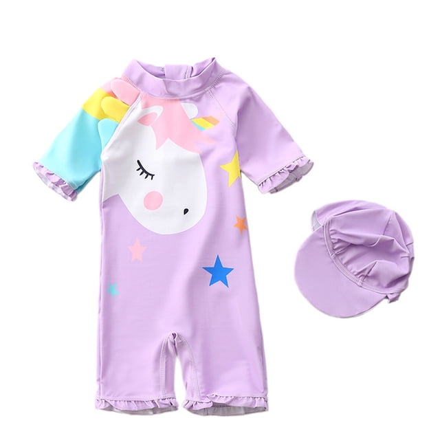 Maillot de Bain une Pièce à Manches Courtes pour Filles avec Protection Solaire UPF 50+ avec Fermeture Éclair