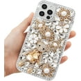 thumbnail image 2 of Women Bling Case for iPhone 14 6.1, Sparkly Crystal Diamond Rhinestone Cute 3D Bear Handmade Pearl Flower Design Clear Cover with Soft Bumper Edge Heavy Duty Protective Shell, 2 of 8