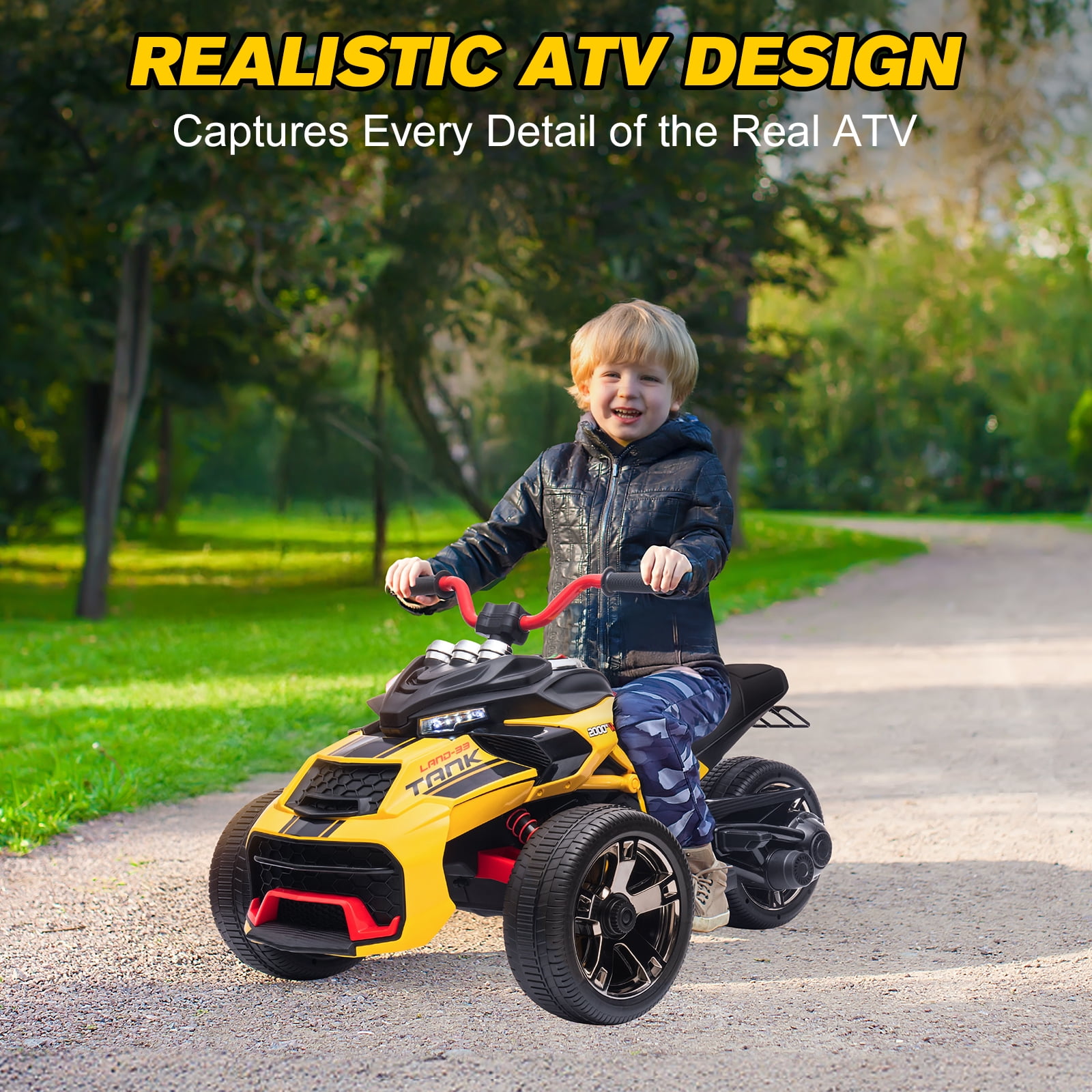 12V Kids Ride On ATV Car, MUKIDY 2 Wheeler Motorcycle Electric Vehicle ATV with LED, Music,Ride on Car Toy for Boys and Girls -Yellow