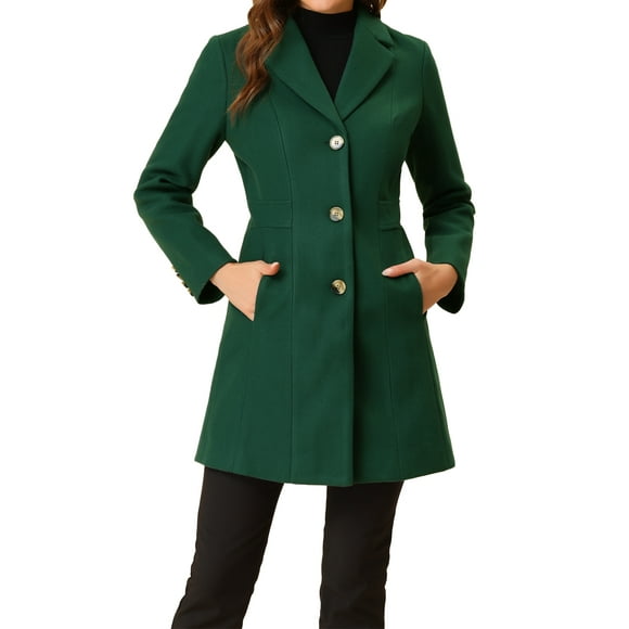 INSPIRE CHIC Women's Single Breasted Notched Lapel Long Winter Coats Green M