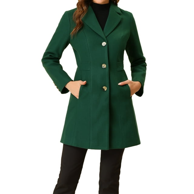 INSPIRE CHIC Manteaux d'Hiver Longs pour Femmes à Simple Boutonnage à Revers Cranté Vert TG
