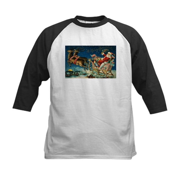 CafePress - Vintage Santa Sleigh Baseball Jersey - Kids Cotton Baseball Jersey, 3/4 Sleeve Shirt